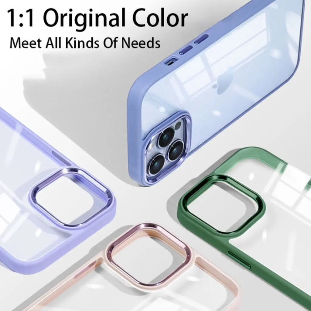 Capa case metal lens capinha iphone 11 pro max 14 13 12 pro max transparent acrylic shockproof impacto protection case