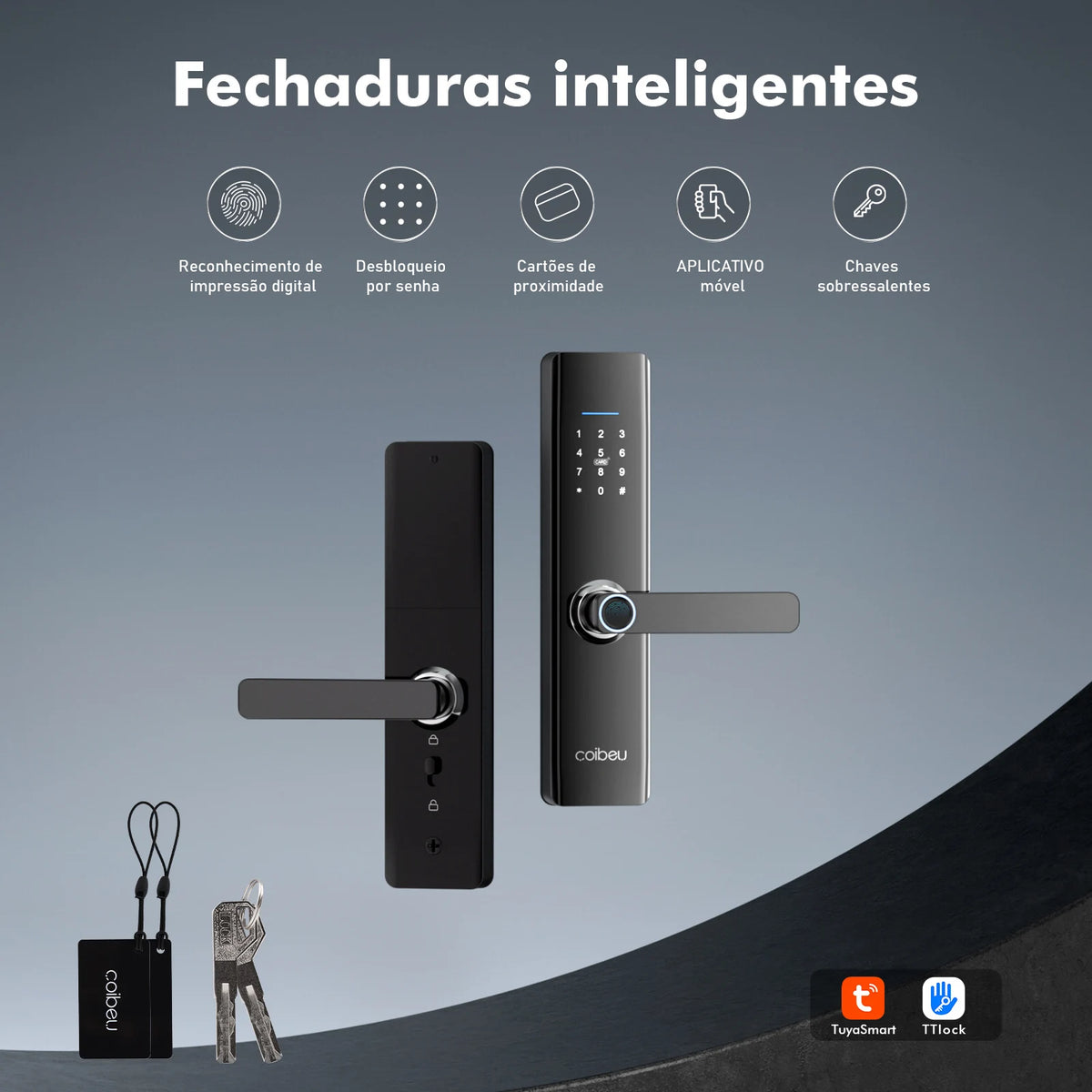 Smart Lock with Fingerprint and Password Compatible with Tuya, Quick Unlock ≤ 1s, Electronic Lock, Coibeu